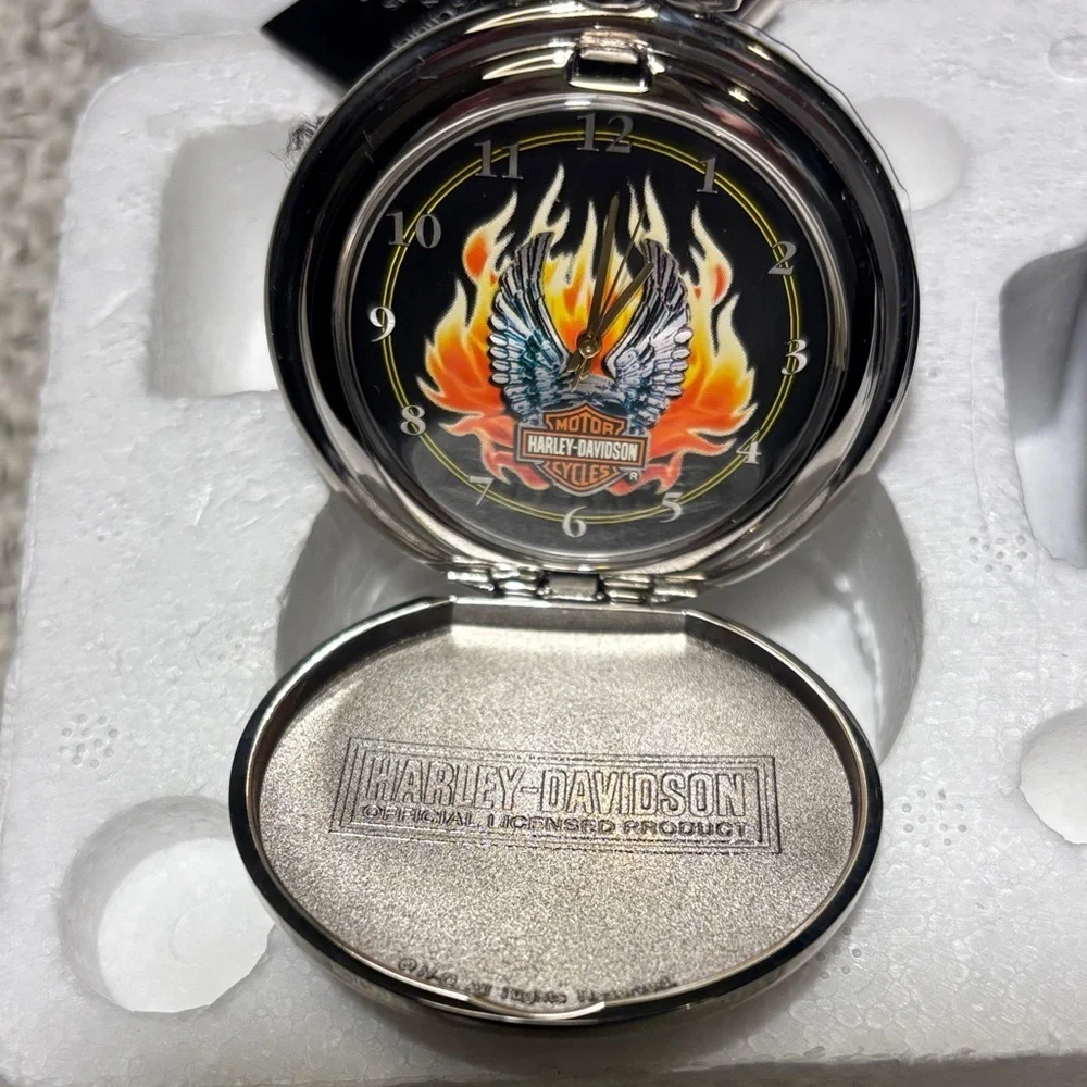 Harley Davidson Pocket Watch - Franklin Mint With Leather Case And Chain